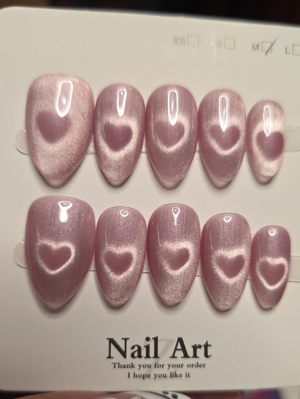 Pink Pearl Heart Press-On Nails - Size Med